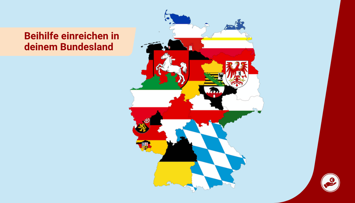 Deutschlandkarte mit Bundesländern zur Einreichung der Beihilfe für Beamte