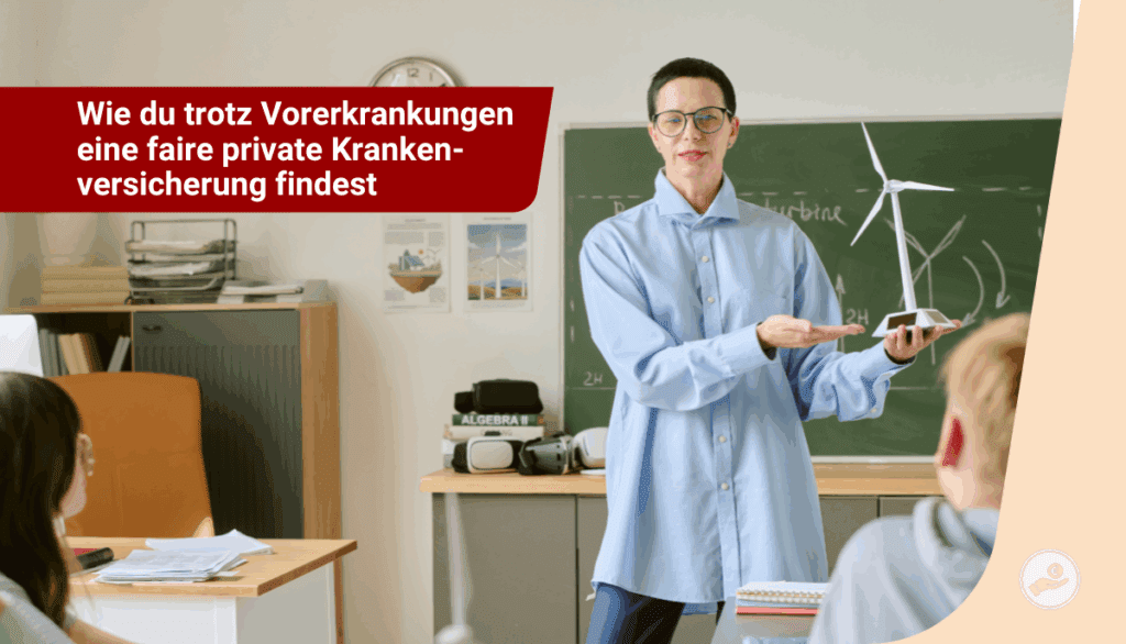 Lehrerin informiert sich, wie sie trotz Vorerkrankungen eine faire private Krankenversicherung findet