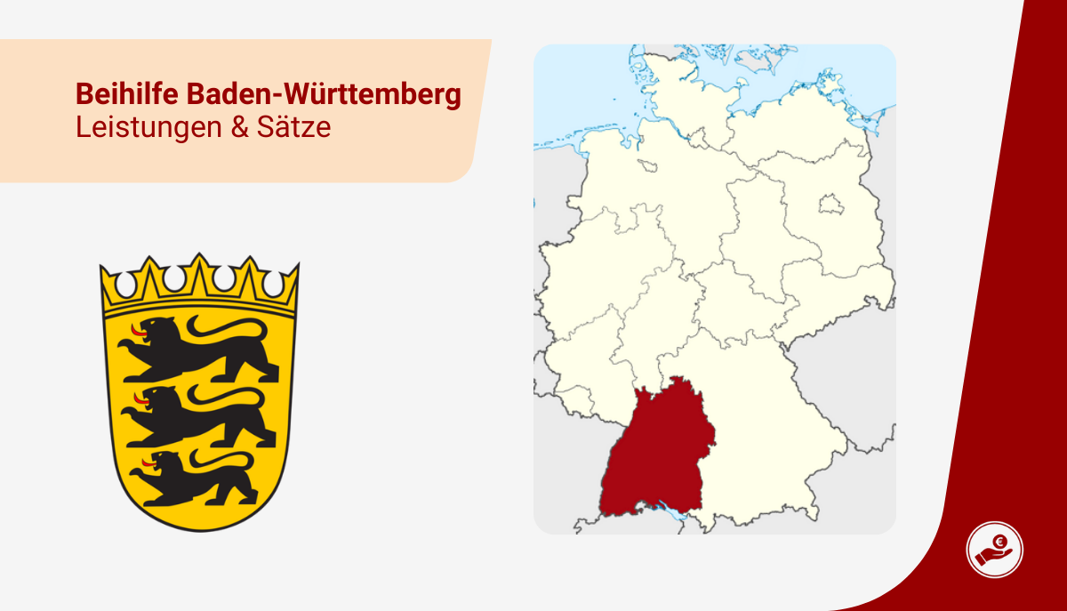 Karte von Deutschland mit markiertem Bundesland Baden-Württemberg zur Beihilfe 2026 für Beamte und Lehrer.