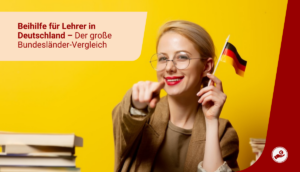 Lehrerin mit Deutschlandflagge als Symbol für den Vergleich der Beihilfe-Regelungen für Lehrer in den Bundesländern.