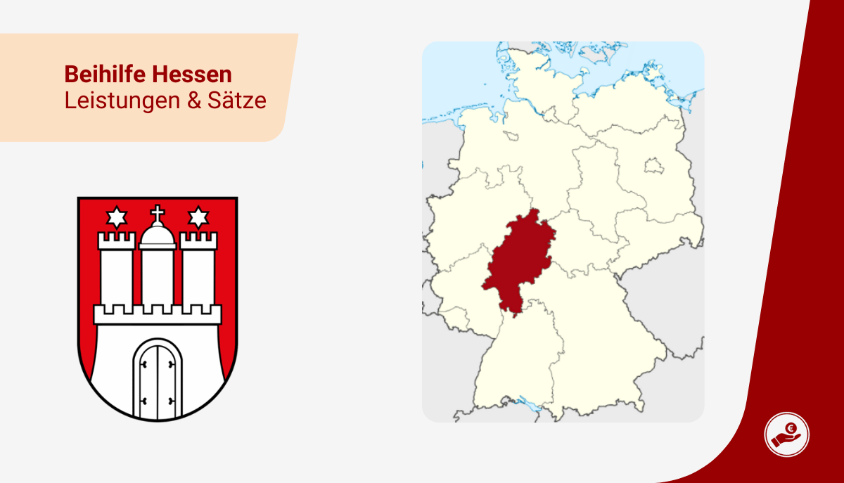 Karte von Deutschland mit markiertem Bundesland Hessen zur Beihilfe 2026 für Beamte und Lehrer.