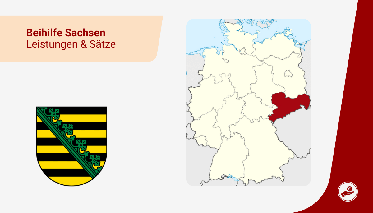 Karte von Deutschland mit markiertem Bundesland Sachsen zur Beihilfe 2026 für Beamte und Lehrer.