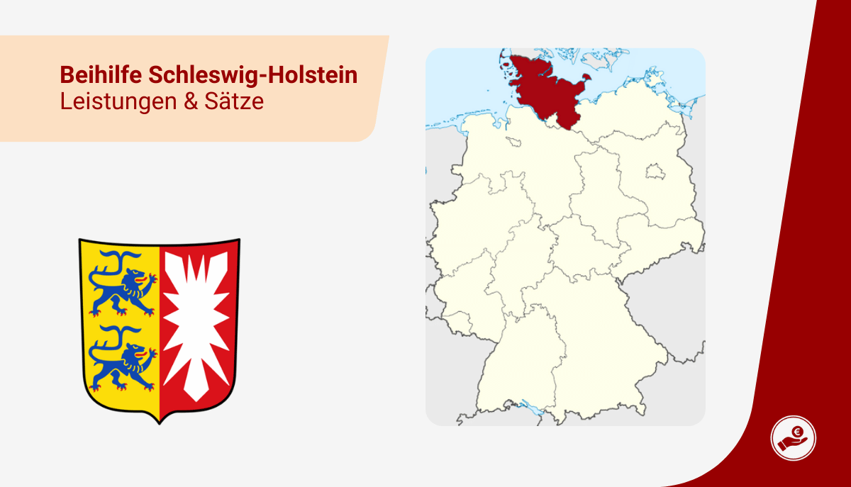 Karte von Deutschland mit markiertem Bundesland Schleswig-Holstein zur Beihilfe 2026 für Beamte und Lehrer.