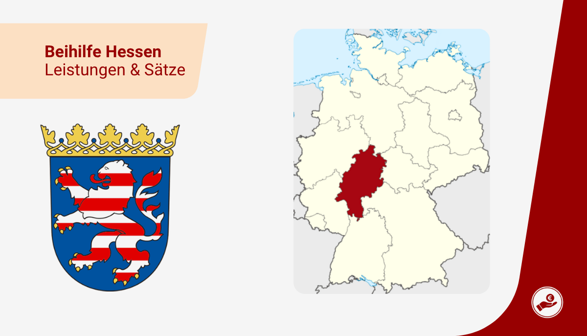 Karte von Deutschland mit markiertem Bundesland Hessen zur Beihilfe 2026 für Beamte und Lehrer.