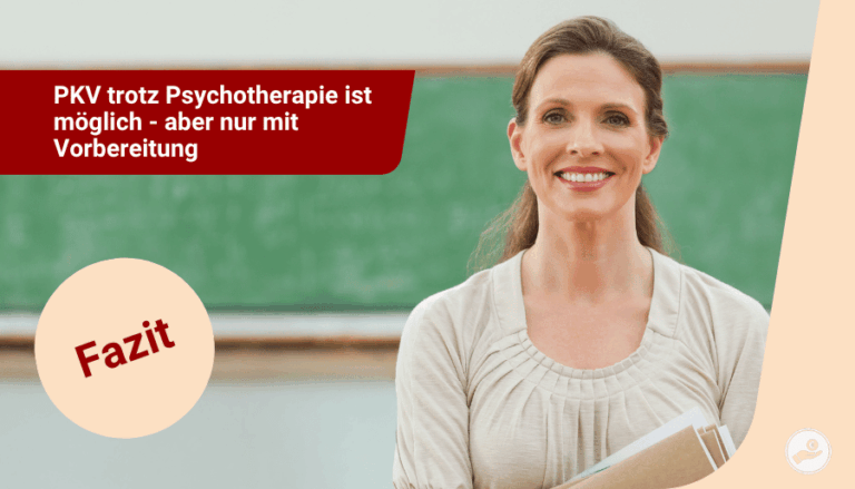Lehrerin vor einer Tafel als Symbol dafür, dass eine PKV trotz Psychotherapie mit guter Vorbereitung möglich sein kann.